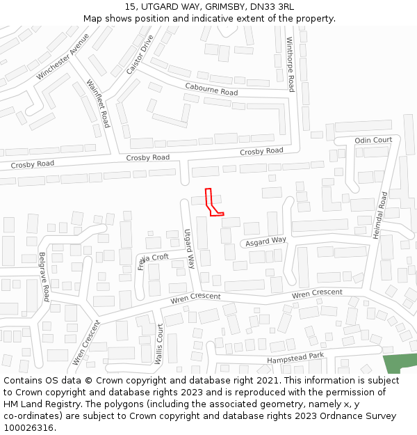 15, UTGARD WAY, GRIMSBY, DN33 3RL: Location map and indicative extent of plot