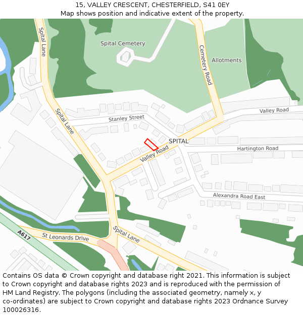 15, VALLEY CRESCENT, CHESTERFIELD, S41 0EY: Location map and indicative extent of plot