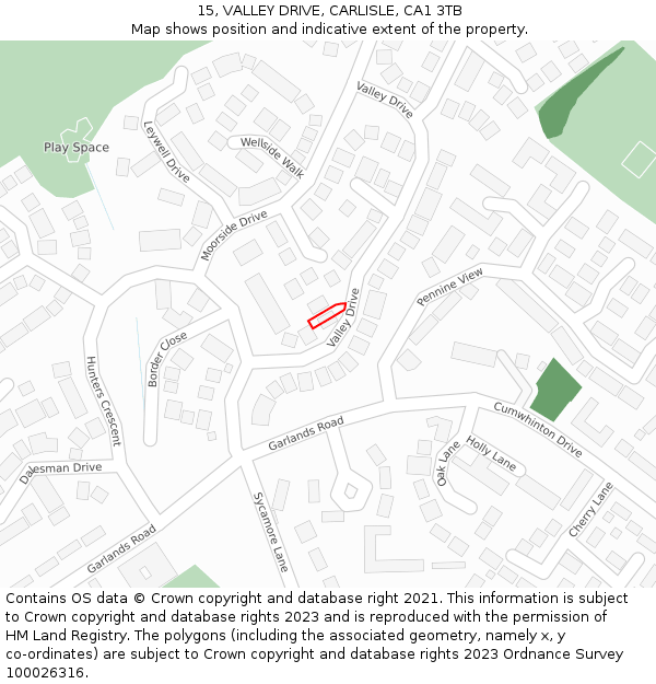 15, VALLEY DRIVE, CARLISLE, CA1 3TB: Location map and indicative extent of plot