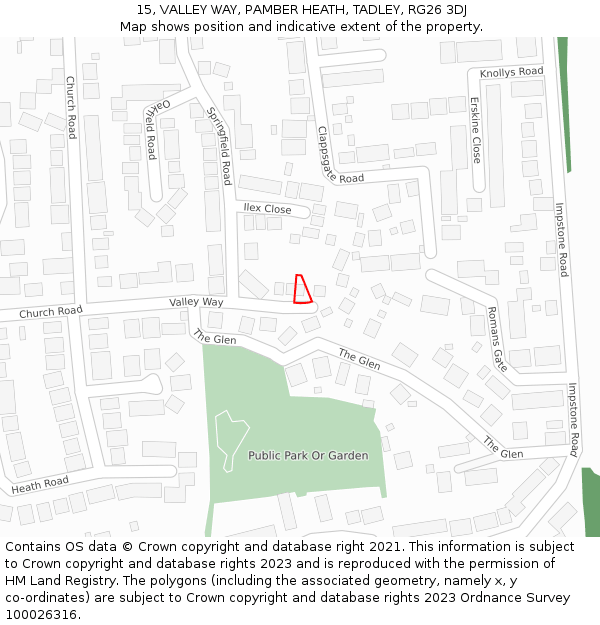 15, VALLEY WAY, PAMBER HEATH, TADLEY, RG26 3DJ: Location map and indicative extent of plot