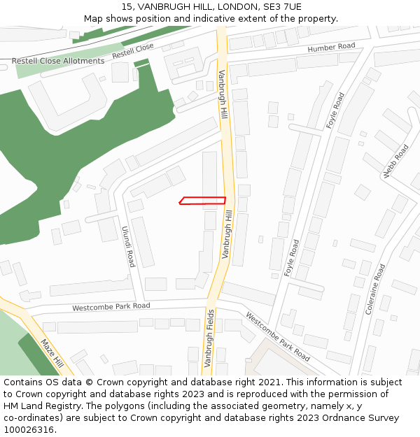 15, VANBRUGH HILL, LONDON, SE3 7UE: Location map and indicative extent of plot