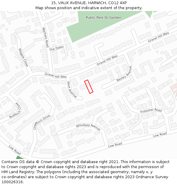 15, VAUX AVENUE, HARWICH, CO12 4XP: Location map and indicative extent of plot