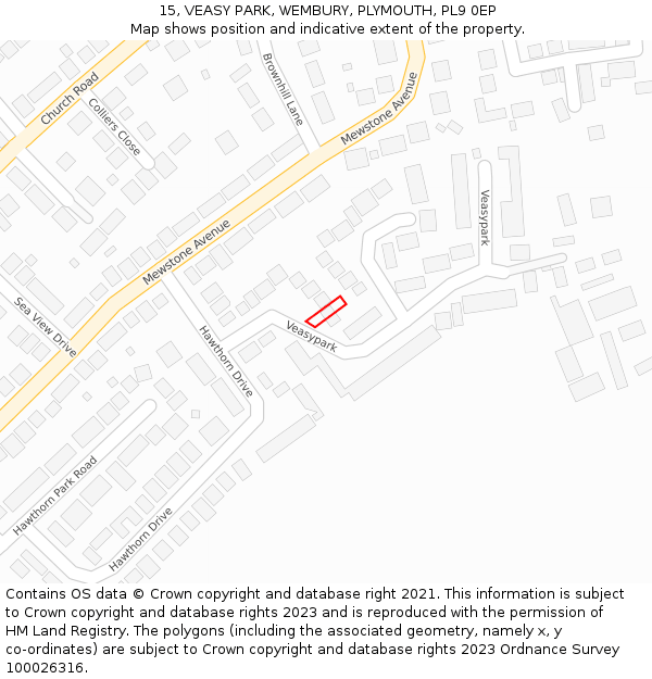 15, VEASY PARK, WEMBURY, PLYMOUTH, PL9 0EP: Location map and indicative extent of plot