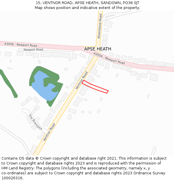 15, VENTNOR ROAD, APSE HEATH, SANDOWN, PO36 0JT: Location map and indicative extent of plot