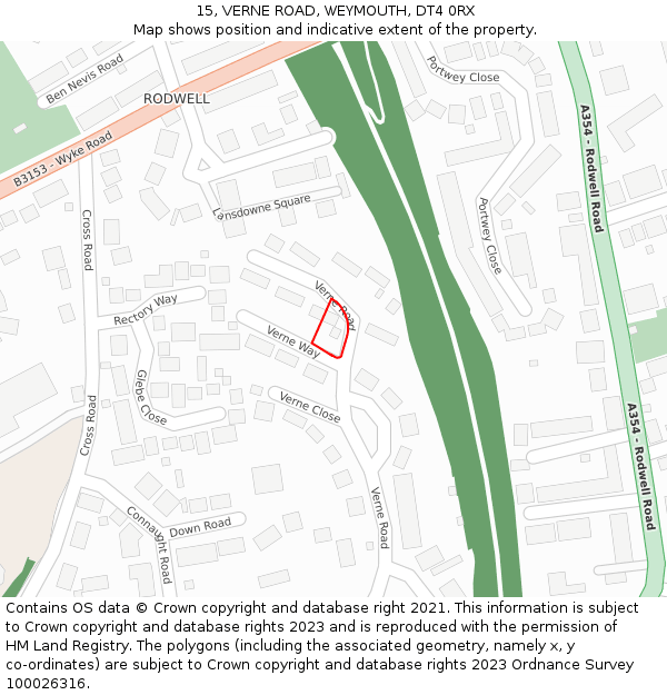 15, VERNE ROAD, WEYMOUTH, DT4 0RX: Location map and indicative extent of plot