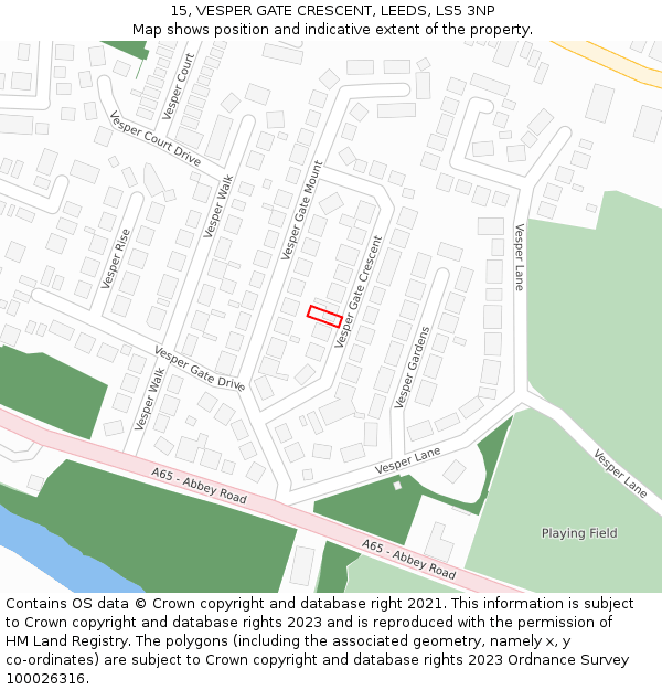 15, VESPER GATE CRESCENT, LEEDS, LS5 3NP: Location map and indicative extent of plot
