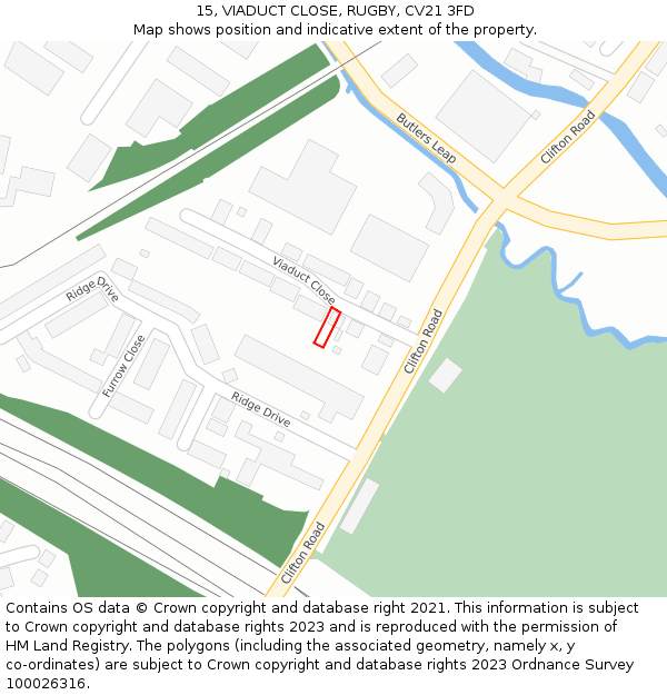 15, VIADUCT CLOSE, RUGBY, CV21 3FD: Location map and indicative extent of plot