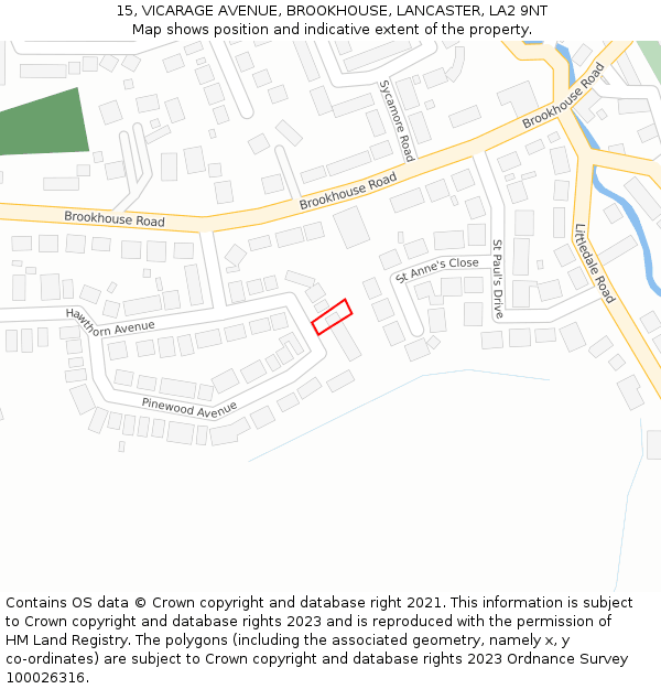 15, VICARAGE AVENUE, BROOKHOUSE, LANCASTER, LA2 9NT: Location map and indicative extent of plot