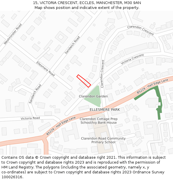 15, VICTORIA CRESCENT, ECCLES, MANCHESTER, M30 9AN: Location map and indicative extent of plot