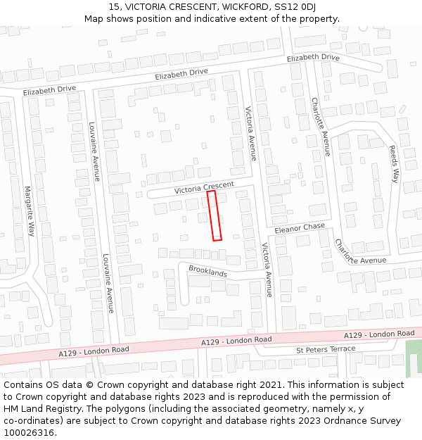 15, VICTORIA CRESCENT, WICKFORD, SS12 0DJ: Location map and indicative extent of plot