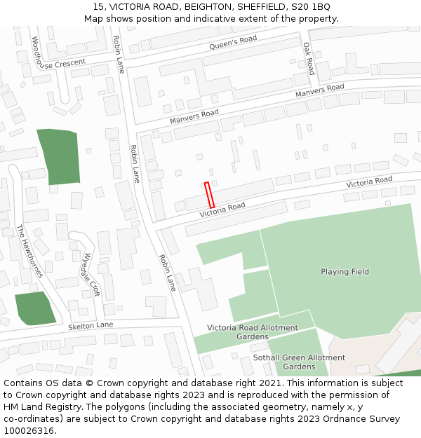 15, VICTORIA ROAD, BEIGHTON, SHEFFIELD, S20 1BQ: Location map and indicative extent of plot