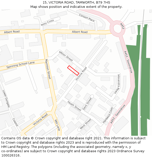 15, VICTORIA ROAD, TAMWORTH, B79 7HS: Location map and indicative extent of plot