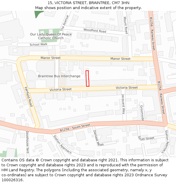 15, VICTORIA STREET, BRAINTREE, CM7 3HN: Location map and indicative extent of plot
