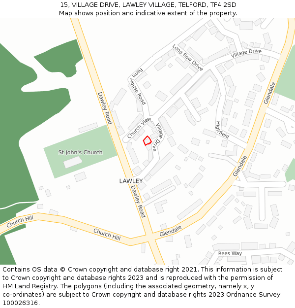 15, VILLAGE DRIVE, LAWLEY VILLAGE, TELFORD, TF4 2SD: Location map and indicative extent of plot