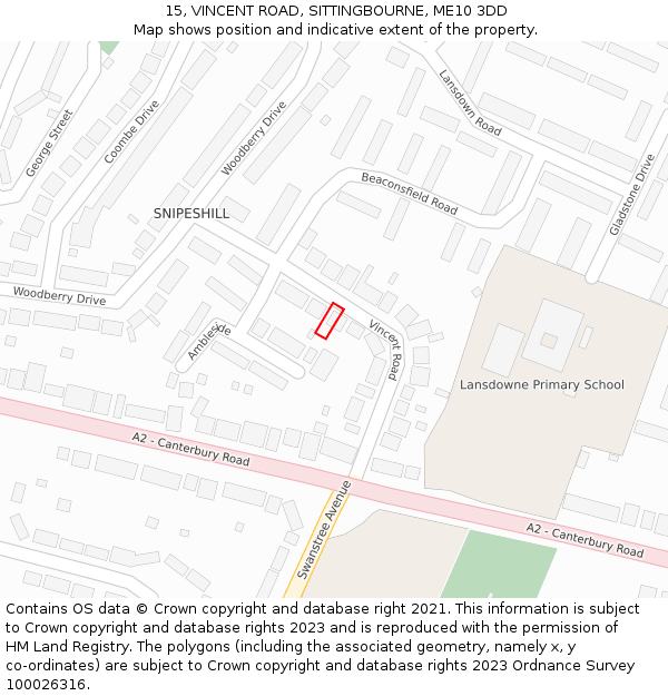 15, VINCENT ROAD, SITTINGBOURNE, ME10 3DD: Location map and indicative extent of plot