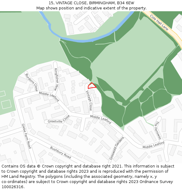 15, VINTAGE CLOSE, BIRMINGHAM, B34 6EW: Location map and indicative extent of plot