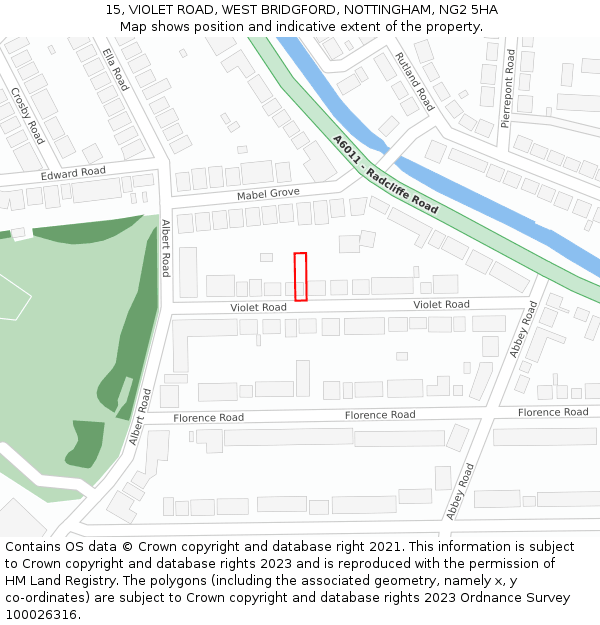 15, VIOLET ROAD, WEST BRIDGFORD, NOTTINGHAM, NG2 5HA: Location map and indicative extent of plot