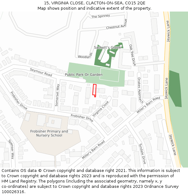 15, VIRGINIA CLOSE, CLACTON-ON-SEA, CO15 2QE: Location map and indicative extent of plot