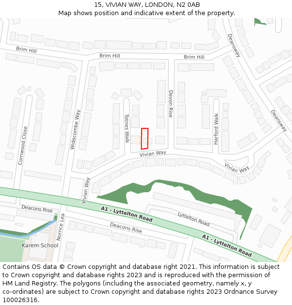 15, VIVIAN WAY, LONDON, N2 0AB: Location map and indicative extent of plot