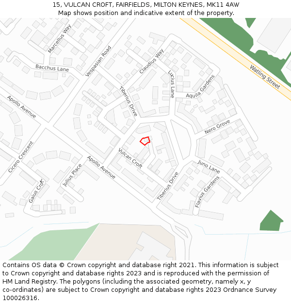 15, VULCAN CROFT, FAIRFIELDS, MILTON KEYNES, MK11 4AW: Location map and indicative extent of plot