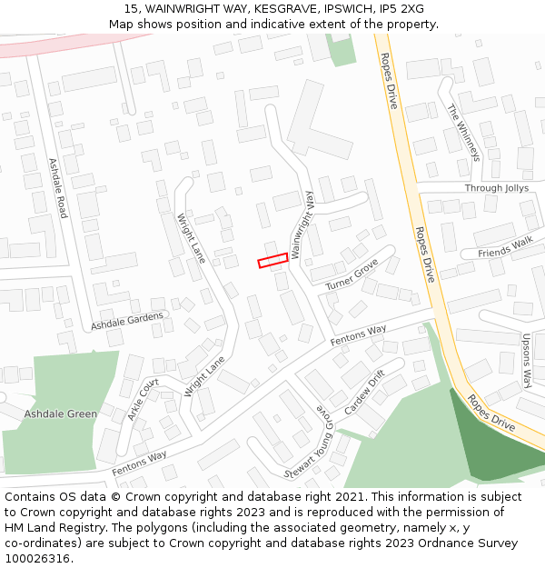 15, WAINWRIGHT WAY, KESGRAVE, IPSWICH, IP5 2XG: Location map and indicative extent of plot