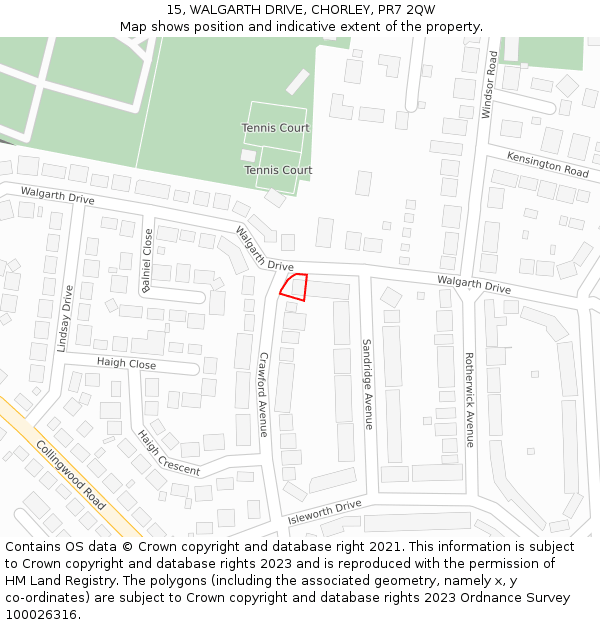 15, WALGARTH DRIVE, CHORLEY, PR7 2QW: Location map and indicative extent of plot