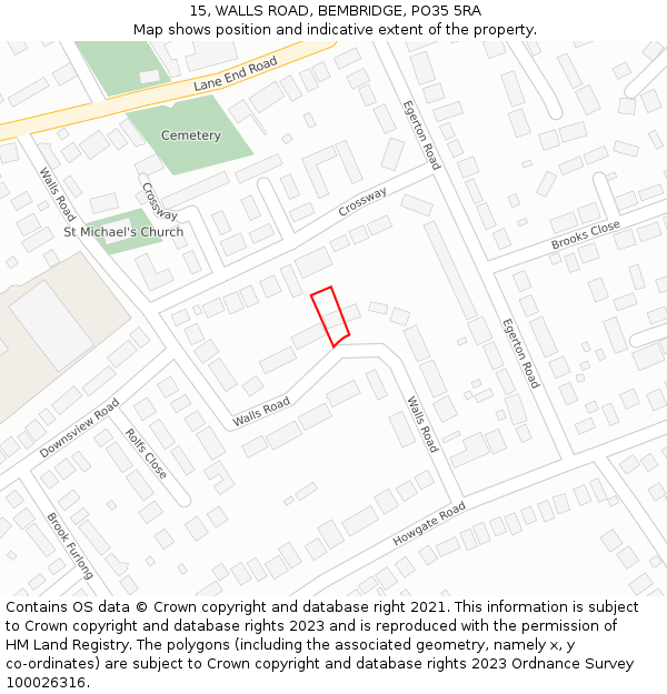 15, WALLS ROAD, BEMBRIDGE, PO35 5RA: Location map and indicative extent of plot