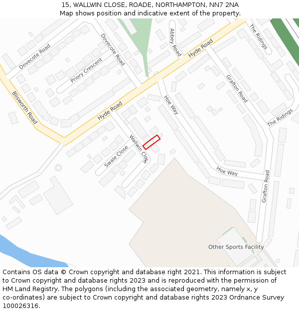 15, WALLWIN CLOSE, ROADE, NORTHAMPTON, NN7 2NA: Location map and indicative extent of plot