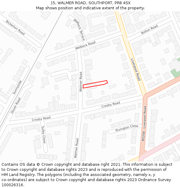 15, WALMER ROAD, SOUTHPORT, PR8 4SX: Location map and indicative extent of plot