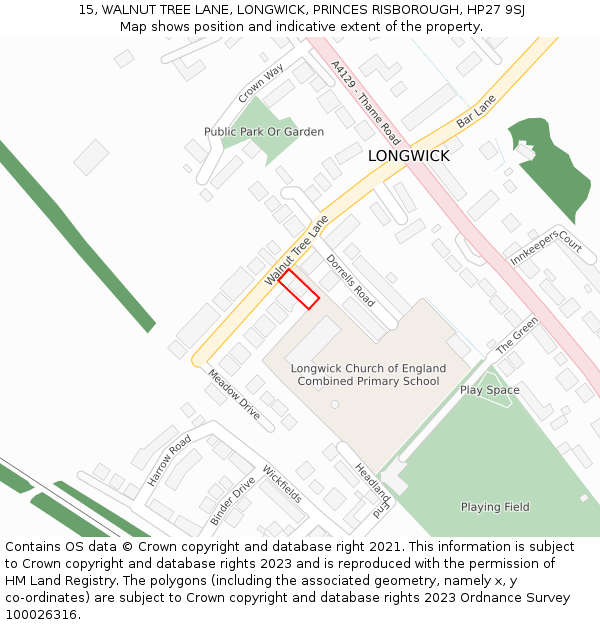 15, WALNUT TREE LANE, LONGWICK, PRINCES RISBOROUGH, HP27 9SJ: Location map and indicative extent of plot