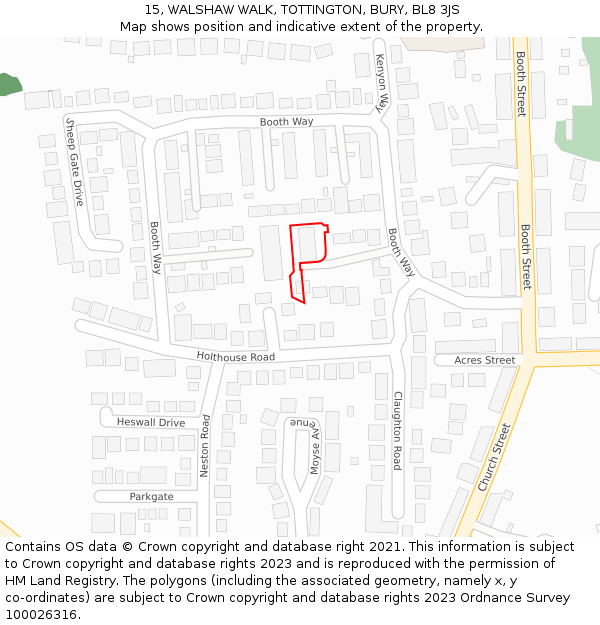 15, WALSHAW WALK, TOTTINGTON, BURY, BL8 3JS: Location map and indicative extent of plot