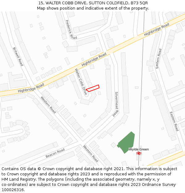 15, WALTER COBB DRIVE, SUTTON COLDFIELD, B73 5QR: Location map and indicative extent of plot