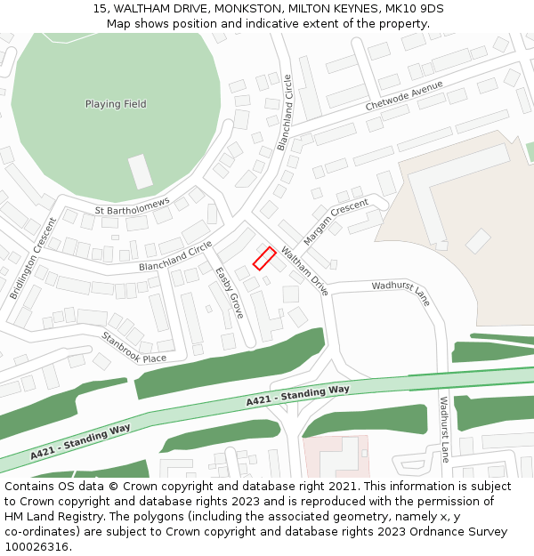 15, WALTHAM DRIVE, MONKSTON, MILTON KEYNES, MK10 9DS: Location map and indicative extent of plot