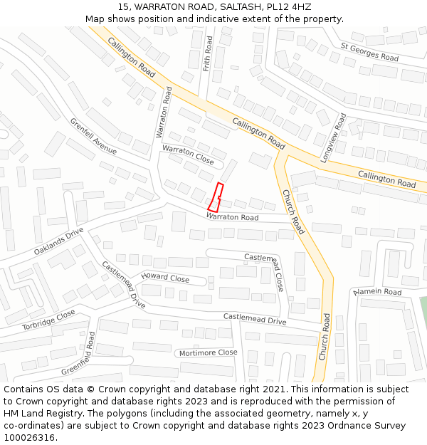 15, WARRATON ROAD, SALTASH, PL12 4HZ: Location map and indicative extent of plot