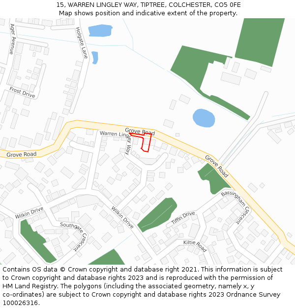 15, WARREN LINGLEY WAY, TIPTREE, COLCHESTER, CO5 0FE: Location map and indicative extent of plot
