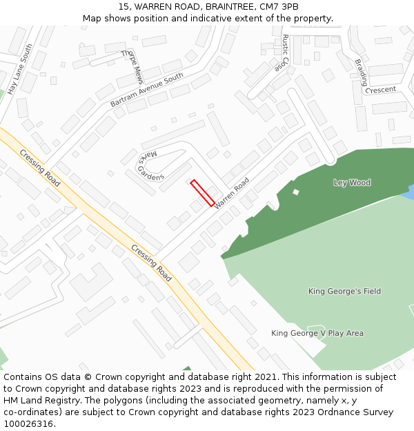 15, WARREN ROAD, BRAINTREE, CM7 3PB: Location map and indicative extent of plot