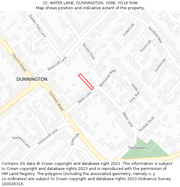 15, WATER LANE, DUNNINGTON, YORK, YO19 5NW: Location map and indicative extent of plot
