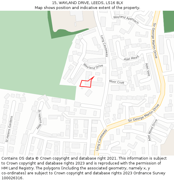 15, WAYLAND DRIVE, LEEDS, LS16 8LX: Location map and indicative extent of plot