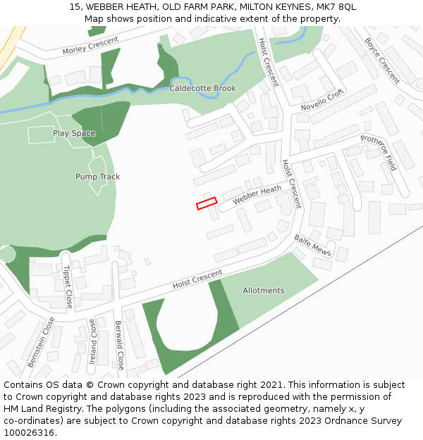 15, WEBBER HEATH, OLD FARM PARK, MILTON KEYNES, MK7 8QL: Location map and indicative extent of plot