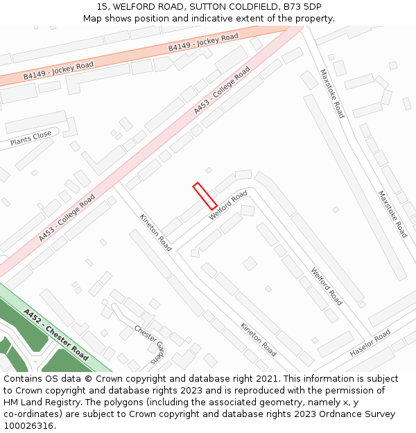 15, WELFORD ROAD, SUTTON COLDFIELD, B73 5DP: Location map and indicative extent of plot