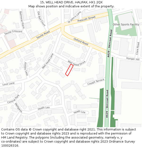 15, WELL HEAD DRIVE, HALIFAX, HX1 2QX: Location map and indicative extent of plot