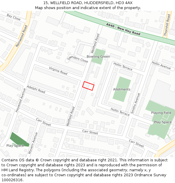 15, WELLFIELD ROAD, HUDDERSFIELD, HD3 4AX: Location map and indicative extent of plot