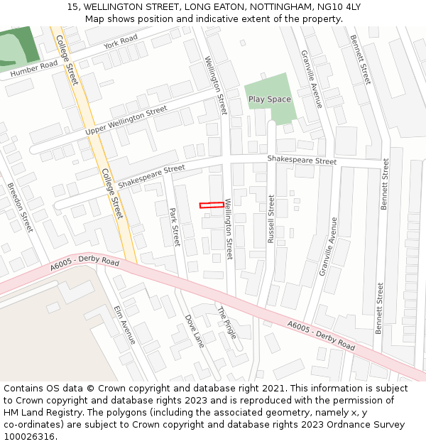 15, WELLINGTON STREET, LONG EATON, NOTTINGHAM, NG10 4LY: Location map and indicative extent of plot