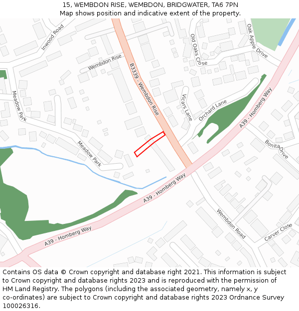 15, WEMBDON RISE, WEMBDON, BRIDGWATER, TA6 7PN: Location map and indicative extent of plot