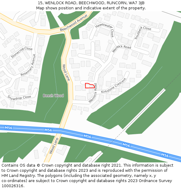 15, WENLOCK ROAD, BEECHWOOD, RUNCORN, WA7 3JB: Location map and indicative extent of plot