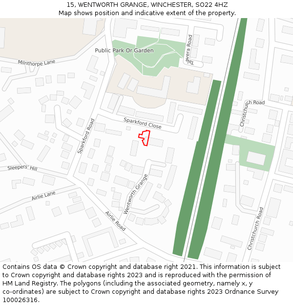 15, WENTWORTH GRANGE, WINCHESTER, SO22 4HZ: Location map and indicative extent of plot