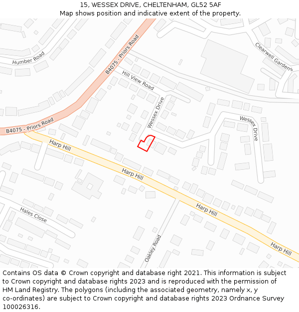 15, WESSEX DRIVE, CHELTENHAM, GL52 5AF: Location map and indicative extent of plot