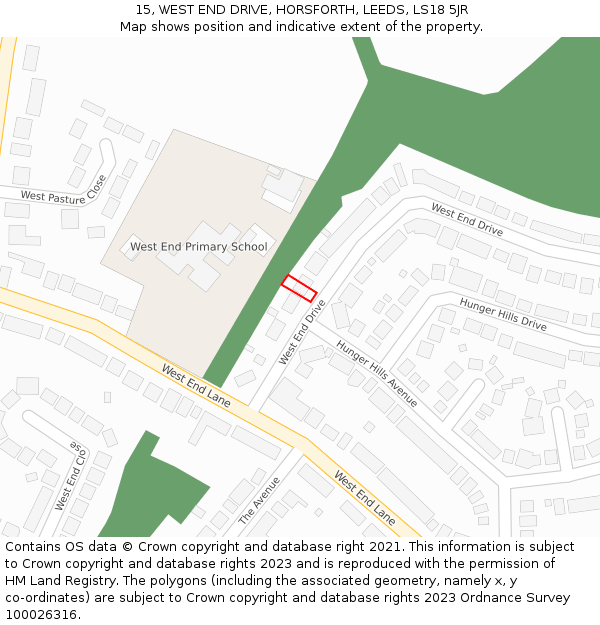 15, WEST END DRIVE, HORSFORTH, LEEDS, LS18 5JR: Location map and indicative extent of plot