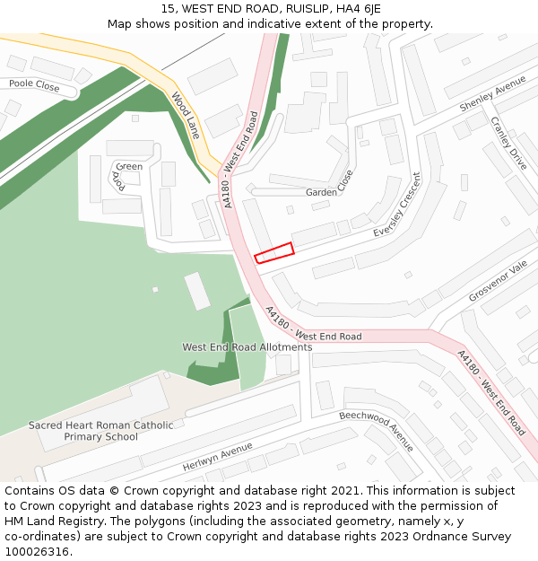 15, WEST END ROAD, RUISLIP, HA4 6JE: Location map and indicative extent of plot