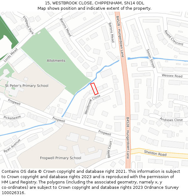 15, WESTBROOK CLOSE, CHIPPENHAM, SN14 0DL: Location map and indicative extent of plot